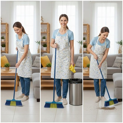Clean bezem met Lange Steel - 134x32 cm - Professionele Kamerbezem voor Parket, Laminaat & PVC - Anti-Statische Vloerveger - Verwijdert Dierenharen & Stof - Ergonomische Huisbezem - Krasvrije Vloerborstel voor Woonkamer & Keuken - Blauw