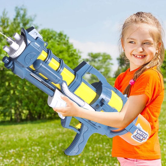 Waterpistool 62cm XL - 1300ml Grote Tank & 7m Schietbereik - Water Pistool- Watergeweer - Super Soaker - Duurzaam Waterspeelgoed voor Strand & Tuin - Buitenspeelgoed voor Kinderen & Volwassenen - 62*26*14cm - Blauw, Geel