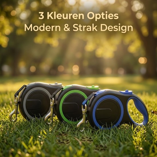 Uitschuifbare Hondenriem 3M (Tot 15KG) - Rollijn Hondenriem - Hondenlijn uittrekbaar - Automatische hondenriem - Rollijn - Anti-klit - Ergonomisch Handvat met Remsysteem - RVS Sluiting - Quick Lock Functie - Groen