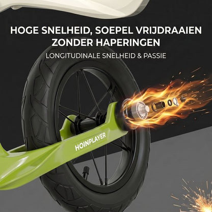 Loopfiets 12 inch met rubberen luchtbanden - Kinderfiets - Lichtgewicht magnesiumframe (0,65 kg) - Inclusief fietspomp - Verstelbaar zadel (31-45 cm) - Totaalgewicht 3,1 kg - Antislip handvatten - Stalen spaken - Voor kinderen vanaf 2 jaar - Groen