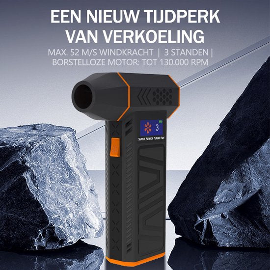 Turbo Jet Fan - Elektrische Air Duster & Blaasapparaat - 130.000 RPM - Draadloos - Mini Blower voor Auto Drogen, PC Reiniging, BBQ & Sneeuw - Vervangt Perslucht Spuitbussen - Auto detailer - Oplaadbaar - Zwart