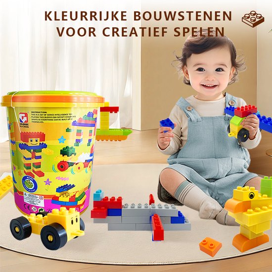 206-Delige Bouwstenen Set – Compatibel Bouwspeelgoed – Creatief Constructiespeelgoed voor Kinderen – Felle Kleuren & Diverse Vormen – Inclusief Opbergemmer