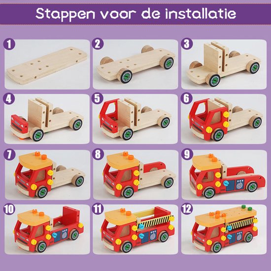Montessori Tool Trolley Truck – Dismountable Workbench Car – Wooden Construction Toy with PVC Hammer, Nails and Screws, Educational Toy for Fine Motor Skills, Tool Trolley & Truck (Ages 3+, Hand-Planed + Safe Paint) 