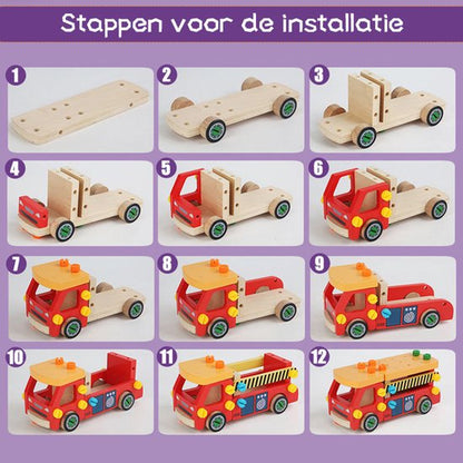Montessori Tool Trolley Truck – Dismountable Workbench Car – Wooden Construction Toy with PVC Hammer, Nails and Screws, Educational Toy for Fine Motor Skills, Tool Trolley & Truck (Ages 3+, Hand-Planed + Safe Paint) 