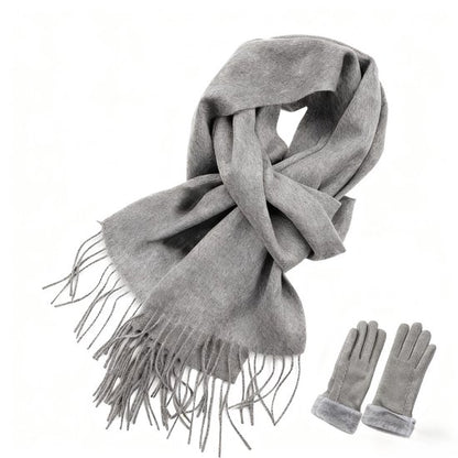 100% Cashmere Sjaal & Handschoenen Set - Winterset met Touchscreen Functie - In Chique Geschenkverpakking - Zacht Kasjmier - Verjaardag Cadeau voor Vrouwen - Grijs
