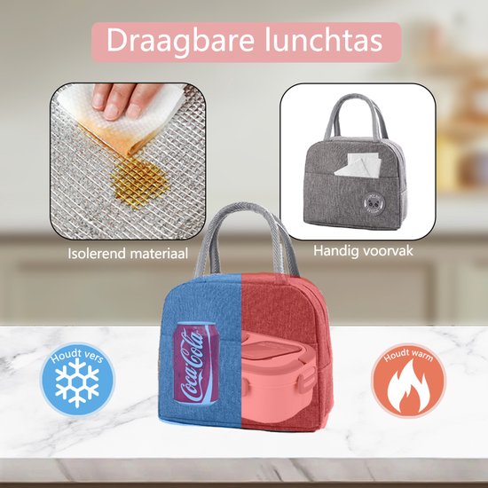 Lunchbox Set 1200+600ml voor Vaatwasser & Magnetronbestendig - Yoghurt en Muesli beker to go - broodtrommel met sausbox ‌en bestek‌ - Lunchpot met Isolerende Draagtas -Bento box voor volwassenen en kinderen‌ - Voor Werk, School, Picnic - Wit