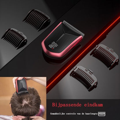 Tondeuse-All-in-One Precisietrimmer, Apparaat voor Gezicht en Hoofd-4 Lengtestanden (2-15 mm)-Waterdicht-Zelfslijpende Mesjes-Draadloos-Batterij Indicatie USB oplaadbare 120 min batterijduur (Rood)
