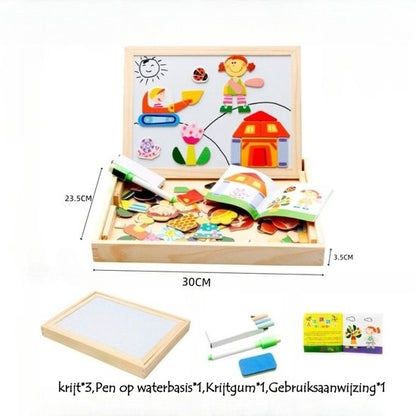 2 in 1 dubbelzijdig magnetisch speelbord – Houten Speelbox voor kinderen – Educatief speelgoed – tekenfilmfiguren