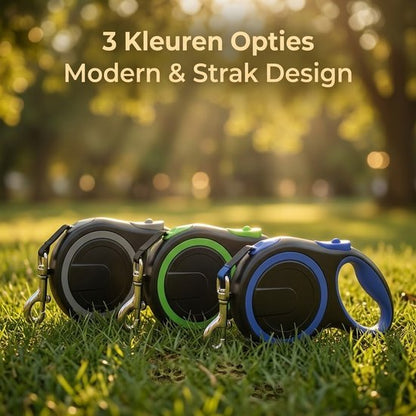 Uitschuifbare Hondenriem 3M (Tot 15KG) - Rollijn Hondenriem - Hondenlijn uittrekbaar - Automatische hondenriem - Rollijn - Anti-klit - Ergonomisch Handvat met Remsysteem - RVS Sluiting - Quick Lock Functie - blauw