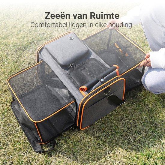 Grote Uitbreidbare Huisdier Reistas - 48x31x80 cm - Draagtas Hond - Draagtas Kat - Kattentas - Draagtas voor Katten & Kleine Honden - Tot 8kg - Opvouwbaar - Ventilerend - Met Bagageband & Schouderband - Met Opbergvakken - Oranje