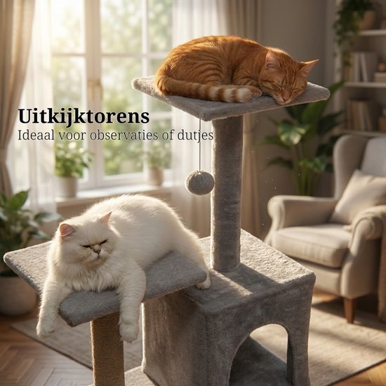 Krabpaal voor Katten - 52x38x120 cm - Krabpalen - Kattenmeubel - Krabboom - met Kattenhuis, Sisalpalen en Trapje - Stabiele Kattenboom - Meerdere Niveaus - Speeltoestel met Speelballetje - Zacht Pluche - Geschikt voor Kittens en Volwassen Katten