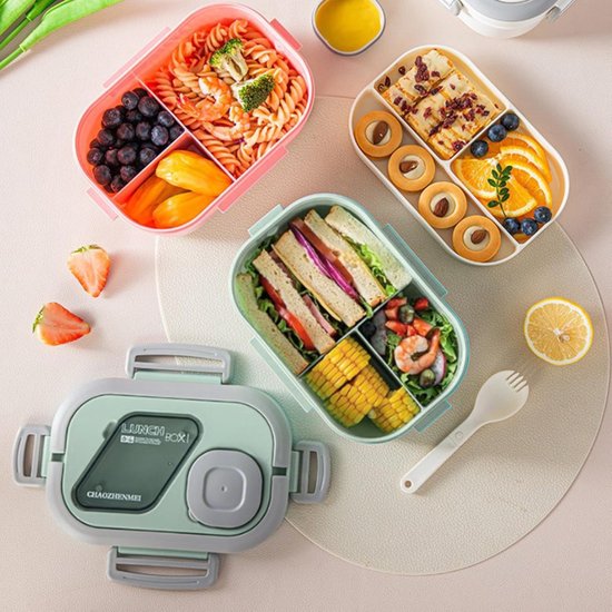 Lunchbox Set 1200+600ml voor Vaatwasser & Magnetronbestendig - Yoghurt en Muesli beker to go - broodtrommel met sausbox ‌en bestek‌ - Lunchpot met Isolerende Draagtas -Bento box voor volwassenen en kinderen‌ - Voor Werk, School, Picnic - Groen