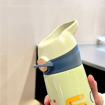 Kinder Thermosfles met Rietje 450ml - 12u Warm & 24u Koud - RVS Drinkfles met Luxe Draagtas - 100% Lekvrij & BPA-vrij - Isoleerfles Schoolbeker - Dubbelwandige Waterfles voor Jongens & Meisjes - Geschikt voor Sport, School & Onderweg - Groen