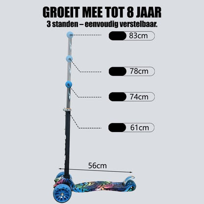 Kinderstep - LED-wielen met flitsende verlichting - max 50kg - leeftijd 3+ - hoogte verstelbaar 61-83 cm (3 standen) Blauw