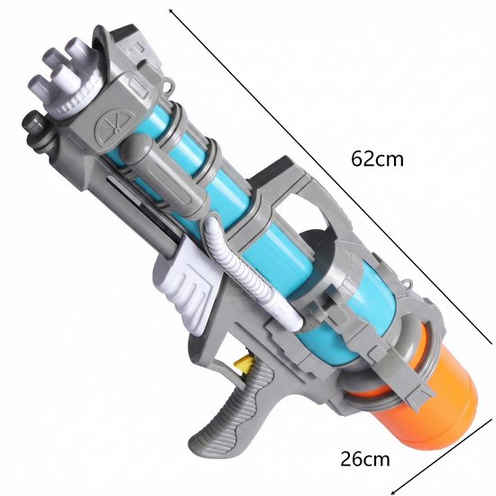 Waterpistool 62cm XL - 1300ml Grote Tank & 7m Schietbereik - Water Pistool- Watergeweer - Super Soaker - Duurzaam Waterspeelgoed voor Strand & Tuin - Buitenspeelgoed voor Kinderen & Volwassenen - 62*26*14cm - Blauw, Grijs