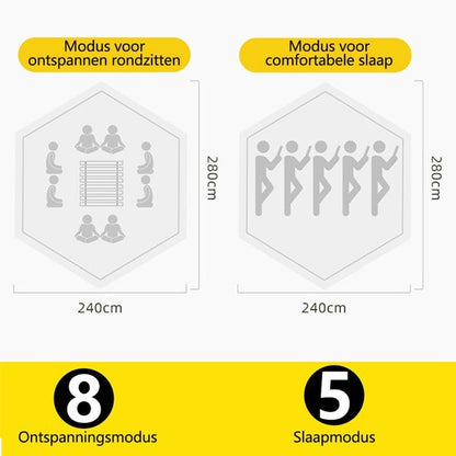 Pop-up Familietent met XXL Zonnescherm - 4-Persoons Koepeltent - Opzetten in 3 Seconden - Inclusief Voorluifel voor Extra Leefruimte - Waterdichte kampeertent - pop up tent voor Kamperen - festival tent + Draagtas - Kaki