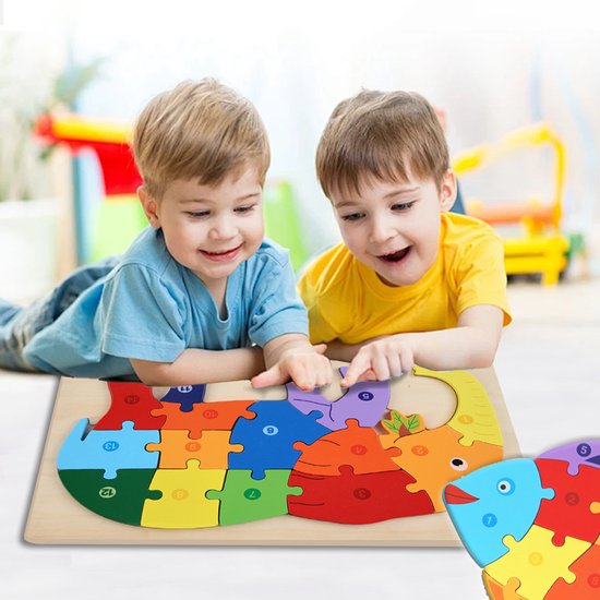 Houten Blokpuzzel-Montessori Speelgoed-3D puzzel-Kinderen-3 Jaar-Gift-Cadeau-14stuks-Trein, Educatief Spel voor 3 4 5 6 7 Jaar, Cadeau voor Jongens en Meisjes