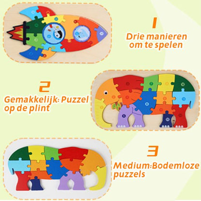 Houten Blokpuzzel-Montessori Speelgoed-3D puzzel-Kinderen-3 Jaar-Gift-Cadeau-14stuks-Paard, Educatief Spel voor 3 4 5 6 7 Jaar, Cadeau voor Jongens en Meisjes