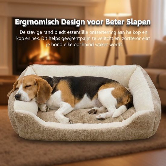 Hondenmand Grote Hond - 100x70 cm - Met Uitneembaar Kussen - Zacht Imitatie Konijnenbont - Antislipbodem - Orthopedisch & Wasbaar - Fluffy Anti Stress Bed XXL - Geschikt voor Labrador, Golden Retriever, Duitse Herder & Labradoodle - Beige/Bruin