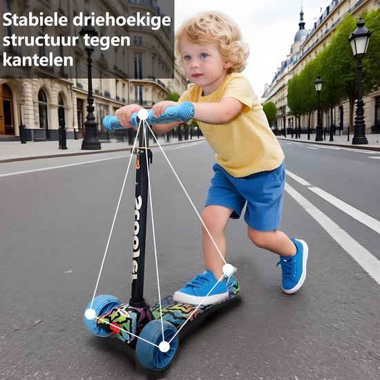 Kinderstep - LED-wielen met flitsende verlichting - max 50kg - leeftijd 3+ - hoogte verstelbaar 61-83 cm (3 standen) Blauw