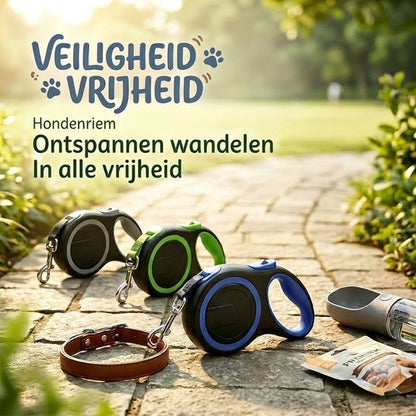 Uitschuifbare Hondenriem 3M (Tot 15KG) - Rollijn Hondenriem - Hondenlijn uittrekbaar - Automatische hondenriem - Rollijn - Anti-klit - Ergonomisch Handvat met Remsysteem - RVS Sluiting - Quick Lock Functie - blauw