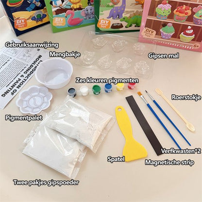 Craft Kit Magnet Making & Plaster Casting - DIY Creative Toy Set - Food Theme with Hamburgers, Donuts & Fries - Includes Paint & Shapes - Crafts for Kids - Fridge Magnets - Playset - Birthday Gift for Boys & Girls 