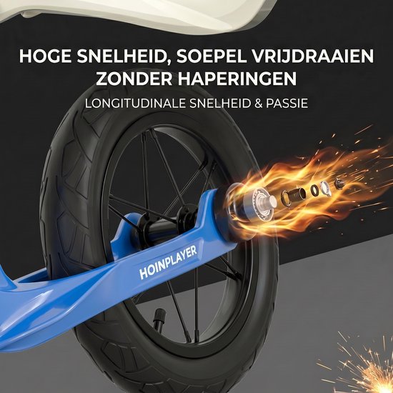 Loopfiets 12 inch met rubberen luchtbanden - Kinderfiets - Lichtgewicht magnesiumframe (0,65 kg) - Inclusief fietspomp - Verstelbaar zadel (31-45 cm) - Totaalgewicht 3,1 kg - Antislip handvatten - Stalen spaken - Voor kinderen vanaf 2 jaar - Blauw