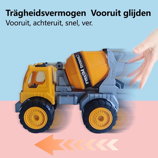 Betonmixer Graafmachine Speelgoed - Bouwvoertuig Speelgoed - Met Draaiende Trommel - Rollenspel Speelgoed voor 3 4 5 Jaar - Zandbak en Buitenspeelgoed