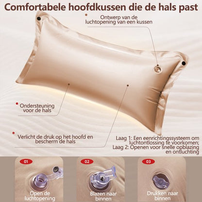 Zelfopblazende Slaapmat - 192x66 cm Extra Breed - 5 cm Dikte - Incl. Stofvrije Hoes - Comfortabe - Opvouwbaar Kamperen - Logeermatras - 1-Persoons - Kaki