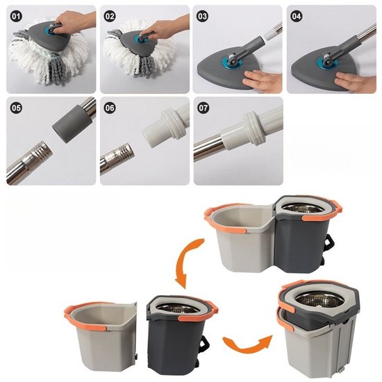 Roterend Mopsysteem met Voetpedaal - Mopset - Schoon & Vuil Water Scheiding - Dweilset met Emmer & 2 Microvezel Doeken - 180° Inklapbare Vloerwisser - RVS Steel (4-Delig) - Voor Alle Vloeren - Turbo Wringmechanisme - Ideaal tegen Huisdierharen & Stof