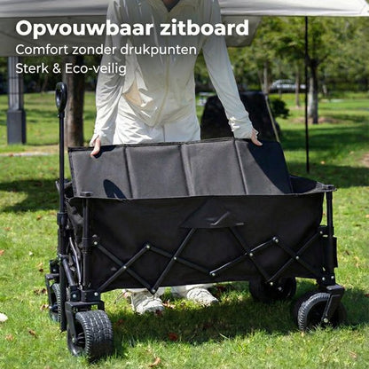 Bolderkar Opvouwbaar 135L - Extra Sterke Bolderwagen tot 150KG - Met Dubbele Rem & Telescopische Trekstang - Compact Inklapbare Strandkar met 360° Wielen - All-Terrain Trekkar voor Camping & Boodschappen - Bolderkarren Inclusief opbergtas - Zwart