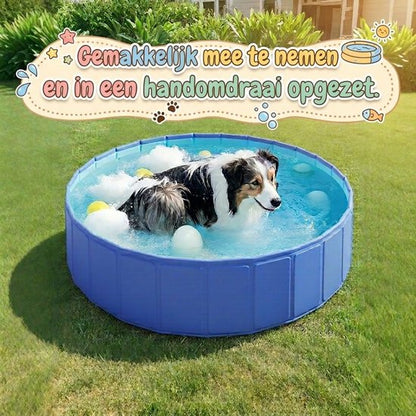Opvouwbaar Hondenzwembad & Kinderzwembad - ⌀120x30 CM - 7-Laags Versterkt PVC - Kraswerend & Lekvrij - Inclusief Afvoerventiel - Voor Honden tot 90 kg - Stevig Hondenbadje en Peuterbad voor Buiten in de Tuin - Draagbaar Huisdierenzwembad