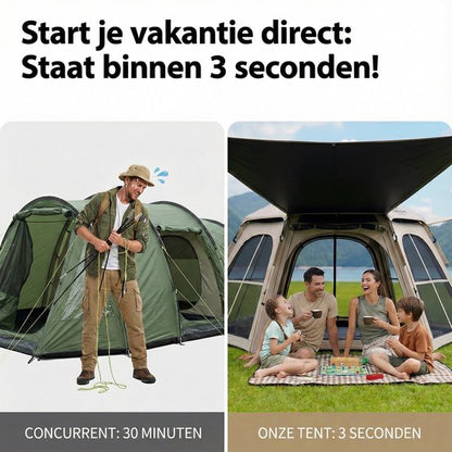 Pop-up Familietent met XXL Zonnescherm - 4-Persoons Koepeltent - Opzetten in 3 Seconden - Inclusief Voorluifel voor Extra Leefruimte - Waterdichte kampeertent - pop up tent voor Kamperen - festival tent + Draagtas - Wit