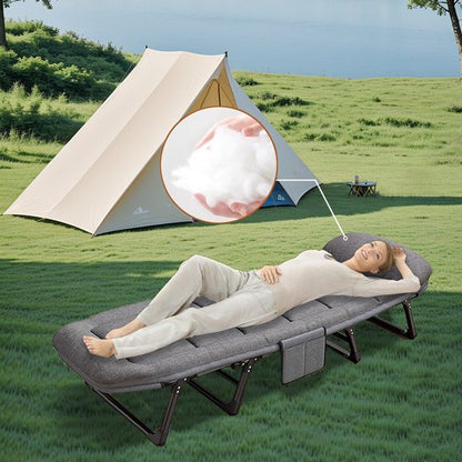 Veldbed - Campingbed - Logeerbed met kussen - Opvouwbaar Kampeerbed - 190x66x30 cm - Strandbed - Versterkt 8-Poots - Met bekerhouder - Met 3x Lendensteun - Stevig Kussen - Inklapbaar - Antraciet/Grijs - Ideaal voor Tuin, Kamperen & Reis