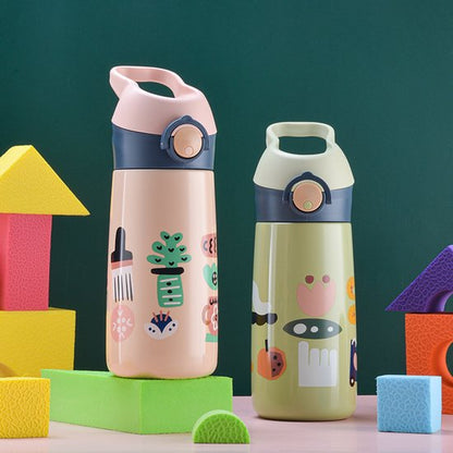 Pop-up drinkfles voor kinderen 450 ml - BPA-vrij - Dubbelwandig RVS (binnenkant 316 / buitenkant 304) - Lekvrij - 24 uur warm & koud - School & sport - Roze