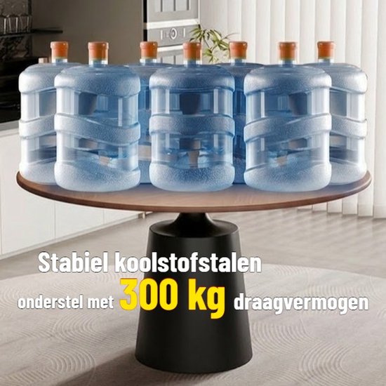 Ronde Eettafel 150 cm - Ronde eettafel 6-8 personen - Massief Hout & Carbonstaal - Retro Design - Industrieel en Modern Interieur - Robuust Zwart Onderstel - Duurzaam & Praktisch - Grote Eetkamertafel Hout - Ronde Keukentafel