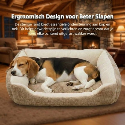 Hondenmand & Kattenmand - 70x50 cm - Met Uitneembaar Kussen - Zachte Dierenmand - Imitatie Konijnenbont - Antislipbodem - Orthopedisch & Wasbaar - Geschikt voor kleine honden en alle katten- Voor Teckel, Franse Bulldog & Maine Coon - Beige/Bruin