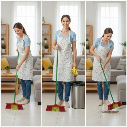 Clean bezem met Lange Steel - 134x32 cm - Professionele Kamerbezem voor Parket, Laminaat & PVC - Anti-Statische Vloerveger - Verwijdert Dierenharen & Stof - Ergonomische Huisbezem - Krasvrije Vloerborstel voor Woonkamer & Keuken - Rood/Geel