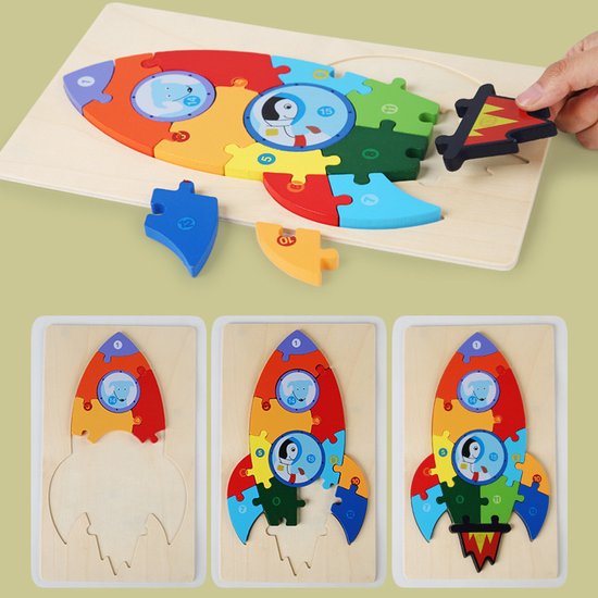 Houten Blokpuzzel-Montessori Speelgoed-3D puzzel-Kinderen-3 Jaar-Gift-Cadeau-15stuks-Graafmachine, Educatief Spel voor 3 4 5 6 7 Jaar, Cadeau voor Jongens en Meisjes