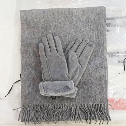 100% Cashmere Sjaal & Handschoenen Set - Winterset met Touchscreen Functie - In Chique Geschenkverpakking - Zacht Kasjmier - Verjaardag Cadeau voor Vrouwen - Grijs