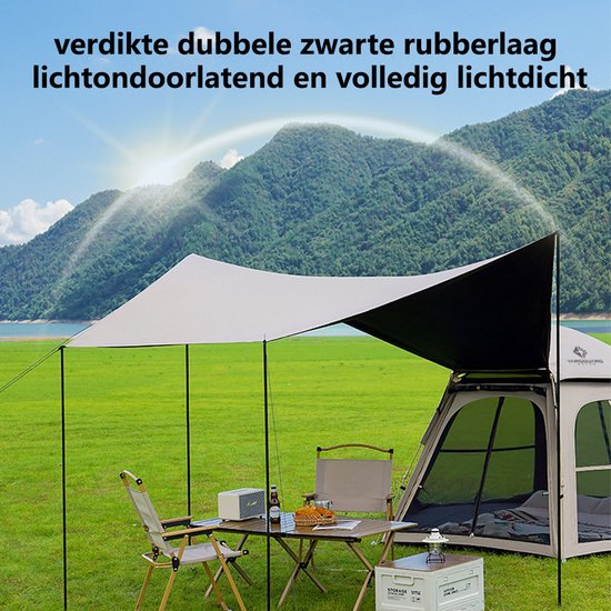 Pop-up Familietent met XXL Zonnescherm - 4-Persoons Koepeltent - Opzetten in 3 Seconden - Inclusief Voorluifel voor Extra Leefruimte - Waterdichte kampeertent - pop up tent voor Kamperen - festival tent + Draagtas - Wit