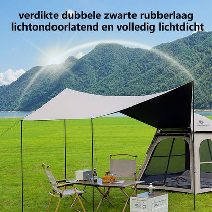Pop-up Familietent met XXL Zonnescherm - 4-Persoons Koepeltent - Opzetten in 3 Seconden - Inclusief Voorluifel voor Extra Leefruimte - Waterdichte kampeertent - pop up tent voor Kamperen - festival tent + Draagtas - Wit