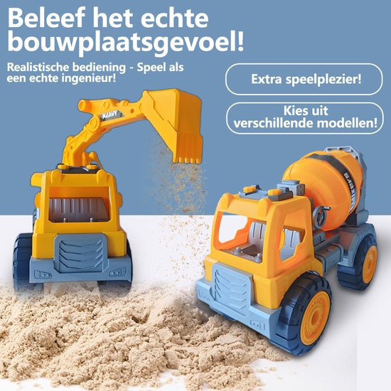 Betonmixer Graafmachine Speelgoed - Bouwvoertuig Speelgoed - Met Draaiende Trommel - Rollenspel Speelgoed voor 3 4 5 Jaar - Zandbak en Buitenspeelgoed