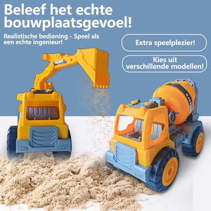 Betonmixer Graafmachine Speelgoed - Bouwvoertuig Speelgoed - Met Draaiende Trommel - Rollenspel Speelgoed voor 3 4 5 Jaar - Zandbak en Buitenspeelgoed
