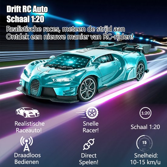 RC Racing Auto - Speelgoed Auto met 3D LED-Verlichting - 1:20 Simulatie - Draadloze Afstandsbediening - Hoge Snelheid - Binnen & Buiten Gebruik - Voor Kinderen - Groen