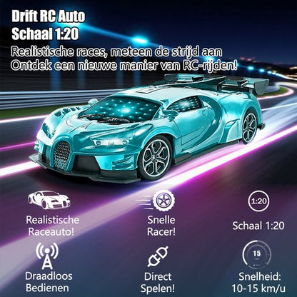 RC Racing Auto - Speelgoed Auto met 3D LED-Verlichting - 1:20 Simulatie - Draadloze Afstandsbediening - Hoge Snelheid - Binnen & Buiten Gebruik - Voor Kinderen - Groen