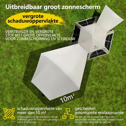 Pop-up Familietent met XXL Zonnescherm - 4-Persoons Koepeltent - Opzetten in 3 Seconden - Inclusief Voorluifel voor Extra Leefruimte - Waterdichte kampeertent - pop up tent voor Kamperen - festival tent + Draagtas - Wit