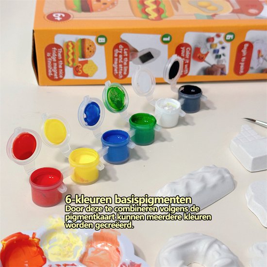 Craft Kit Magnet Making & Plaster Casting - DIY Creative Toy Set - Food Theme with Hamburgers, Donuts & Fries - Includes Paint & Shapes - Crafts for Kids - Fridge Magnets - Playset - Birthday Gift for Boys & Girls 