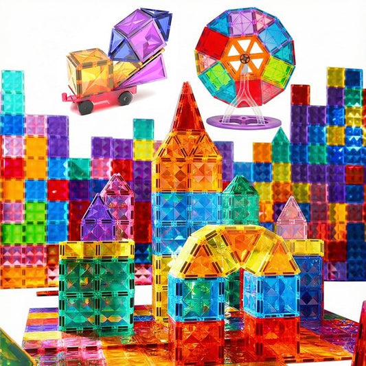 Magnetic Tiles 100 Stuks - Groot Formaat Magnetisch Speelgoed Bouwstenen met Auto & Reuzenrad - Educatief Constructie Speelgoed - Magnetic toys - Montessori 3D Puzzel - Creatief Verjaardag Cadeau voor Jongens & Meisjes 3 Jaar Kinderen