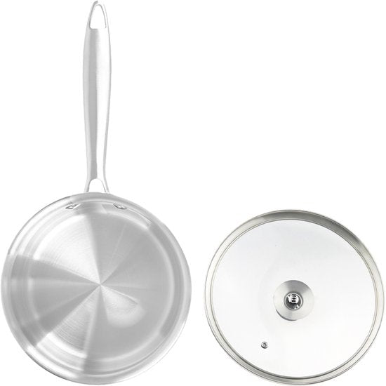 RVS Soeppan met Glazen Deksel - Ø 20 cm - Geschikt voor Inductie, Gas, Elektrisch & Keramisch - 100% PFAS-vrij - Vaatwasserbestendig - Hoogwaardig Roestvrij Staal - Koudgrepen & Sandwichbodem - Snelle Warmteverdeling - voor Soep, Pasta & Groenten